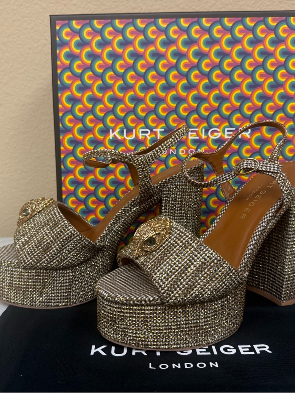 Kurt Geiger Gold Metallic Platform Block Heel ❤️❤️❤️ - Picture 17 of 17